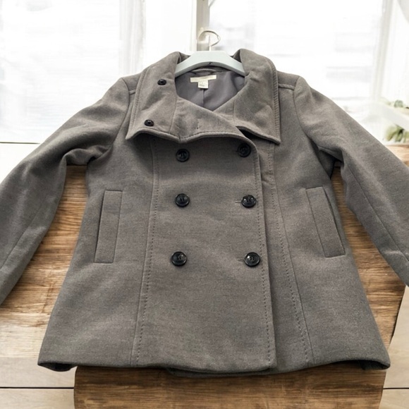 H&M Jackets & Blazers - H&M Light Gray Pea Coat High Collar Double Breasted Size 10